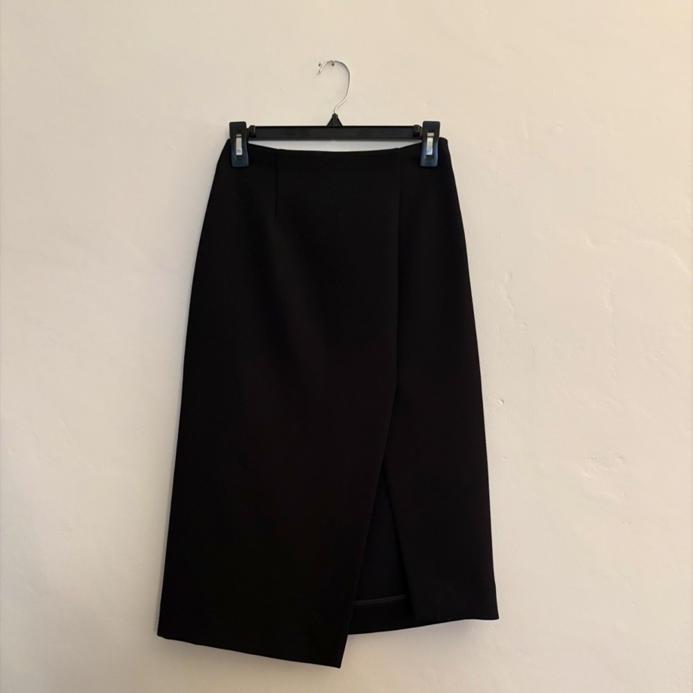 Maje Black Asymmetrical Pencil Skirt | Tailored Midi FR36